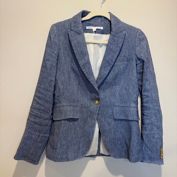Veronica Beard Dickey Cutaway Jacket Lined Blue Linen Size 2 - Picture 11 of 13